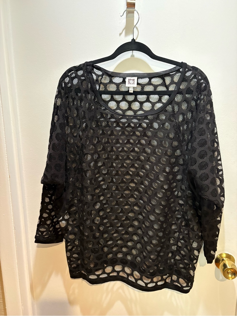 Anne Klein Black Open-weave top